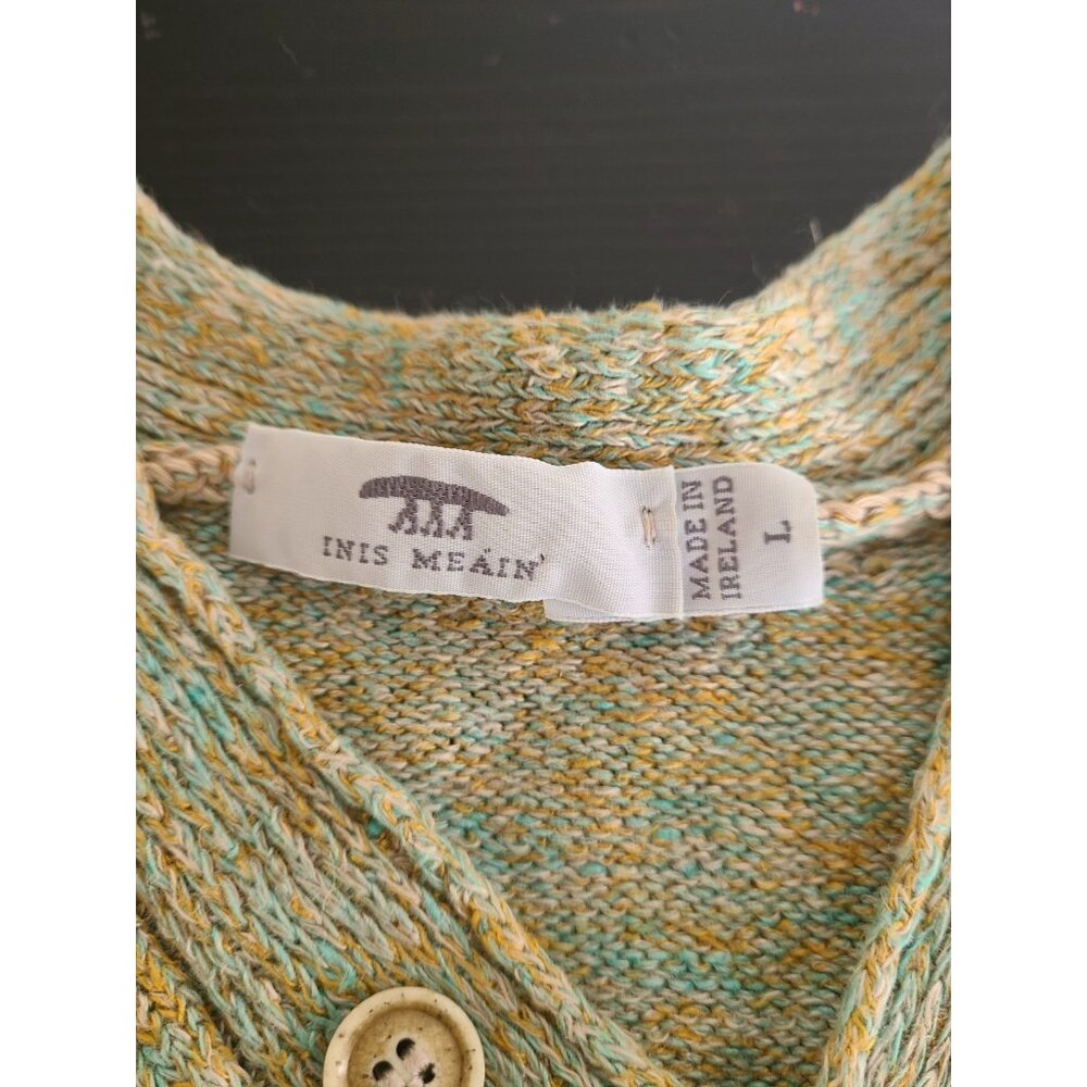 Inis Meain Linen Sweater V Neck Size L Green Ireland - Picture 5 of 8
